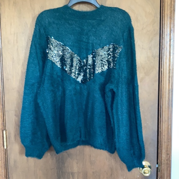 Relist 4/9 Nine West sequin chevron stripe soft green sweater XXL - Picture 5 of 15